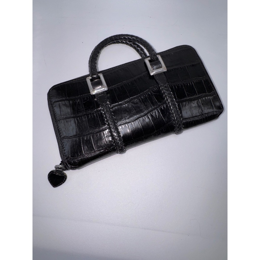 Brighton Gladiola Wallet Black Croc Embossed Leather Crossbody Bag 84903